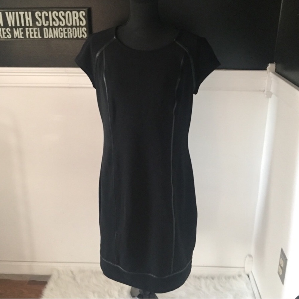 Black Career Dress with Faux Leather Detail, sz S